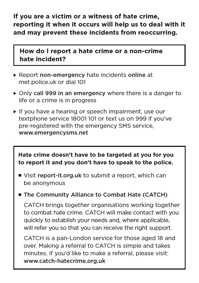 Met Police Hate Crime leaflet